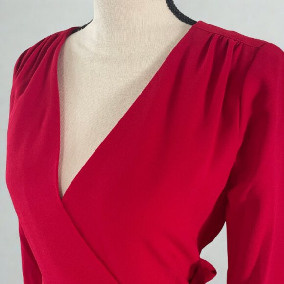 J.Crew NWT Long-Sleeve Wrap Dress - Size 0 - Red Holiday Party Ready - Picture 4 of 7